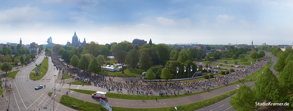 Luftbildpanorama TUI HAnnover Marathon 2014 Start
